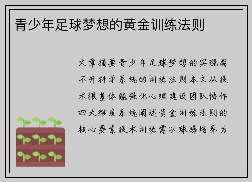 青少年足球梦想的黄金训练法则
