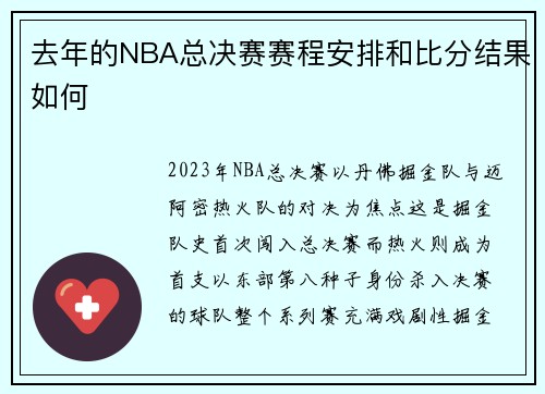 去年的NBA总决赛赛程安排和比分结果如何